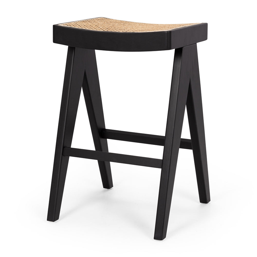 Palma Barstool Black with Rattan Seat Angle