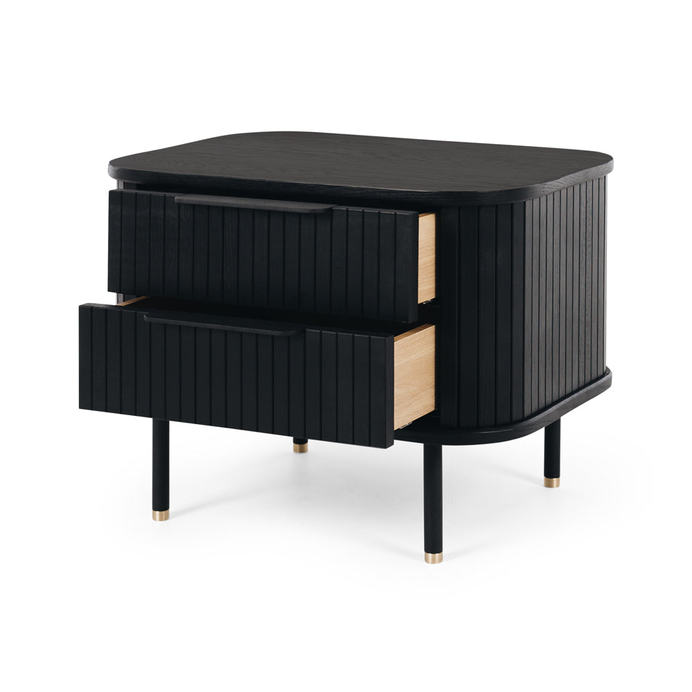 Anders Bedside Black 2 Drawers Open 