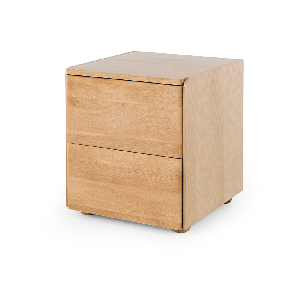 Cube Natural Oak Bedside Table 2drw (Oak Top) Angle