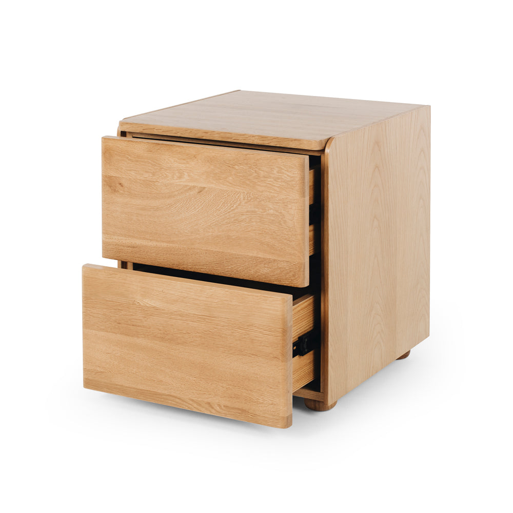 Cube Natural Oak Bedside Table 2drw (Oak Top) Open Drawer