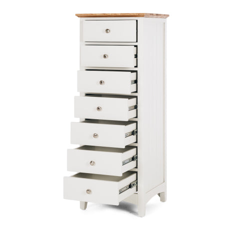 Jessica 7 Drawer Tallboy with Oak Top
