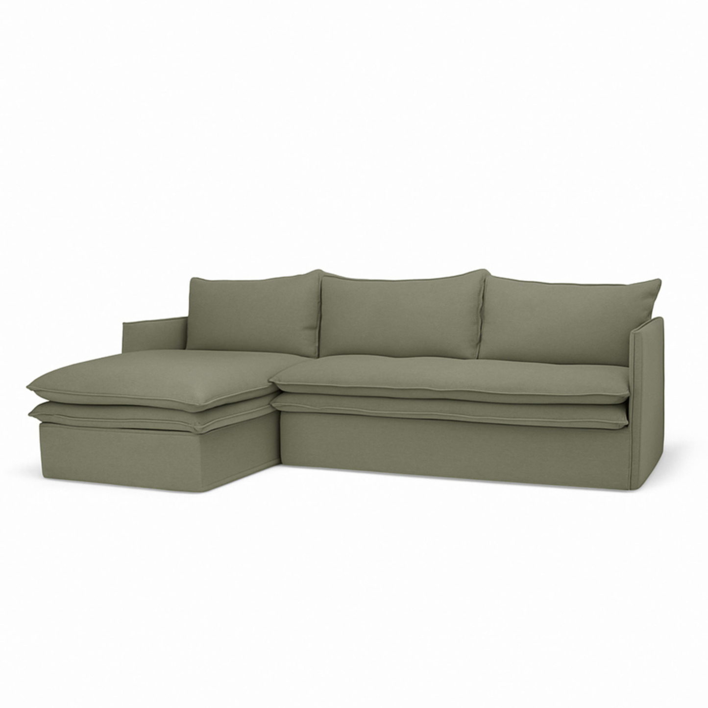 HAMILTON 3 Seater Chaise Slipcover Sofa - Khaki