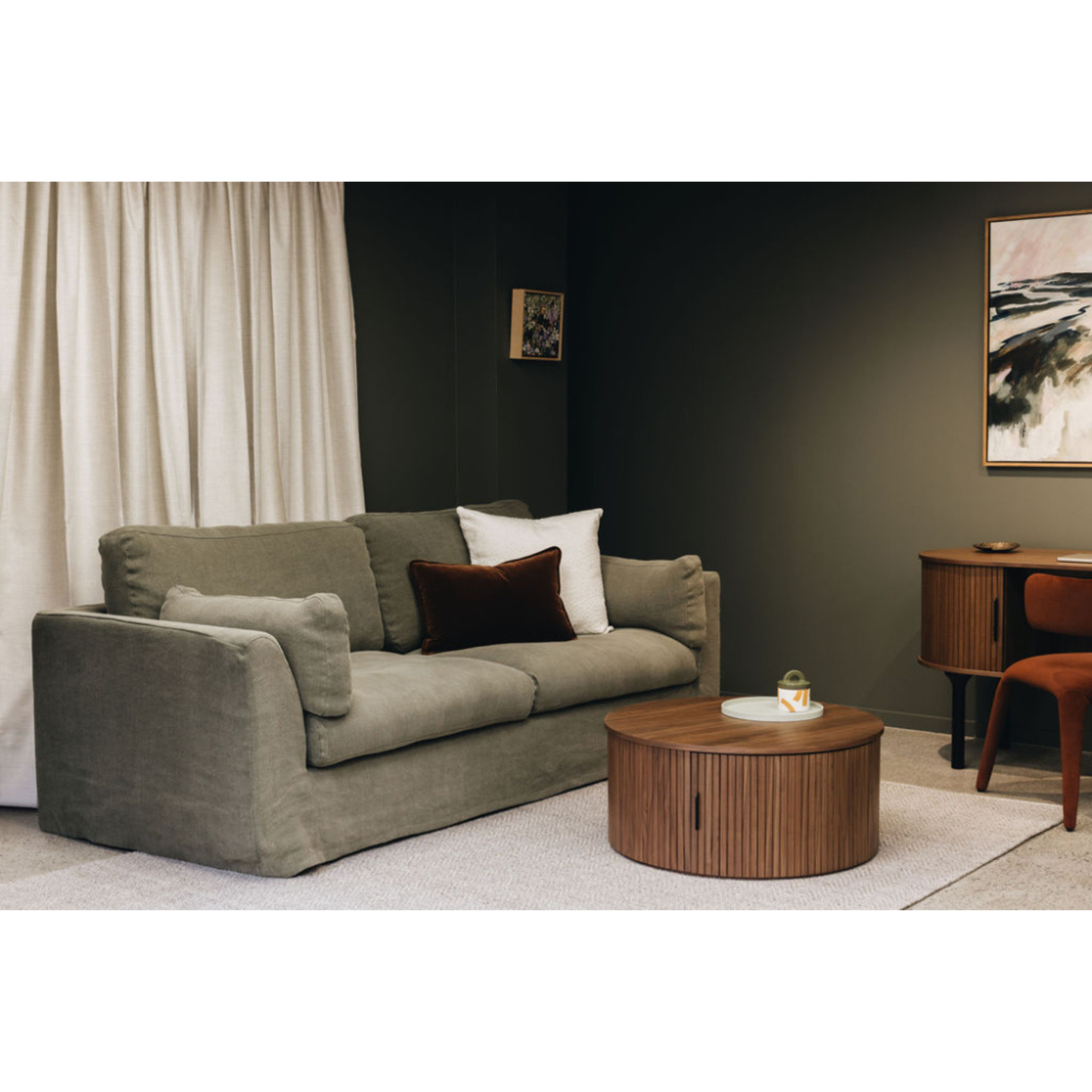 CARSON 3 Seat Slipcover Sofa - Khaki