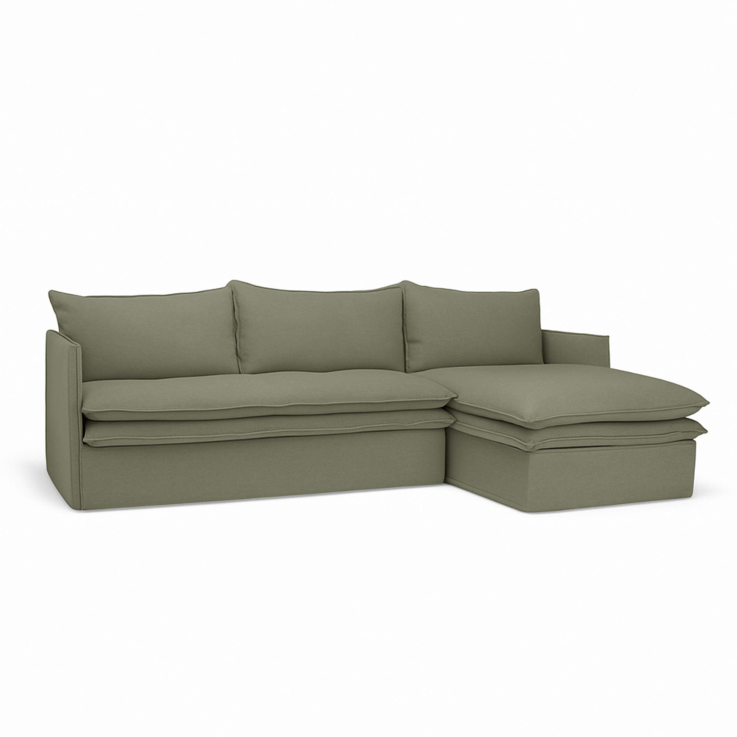 HAMILTON 3 Seater Chaise Slipcover Sofa - Khaki