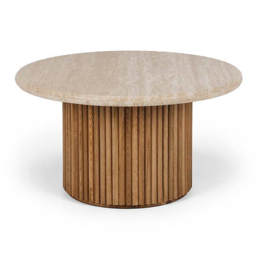 Rho Travertine Top Coffee Table 85rd (Natural Oak Base)
