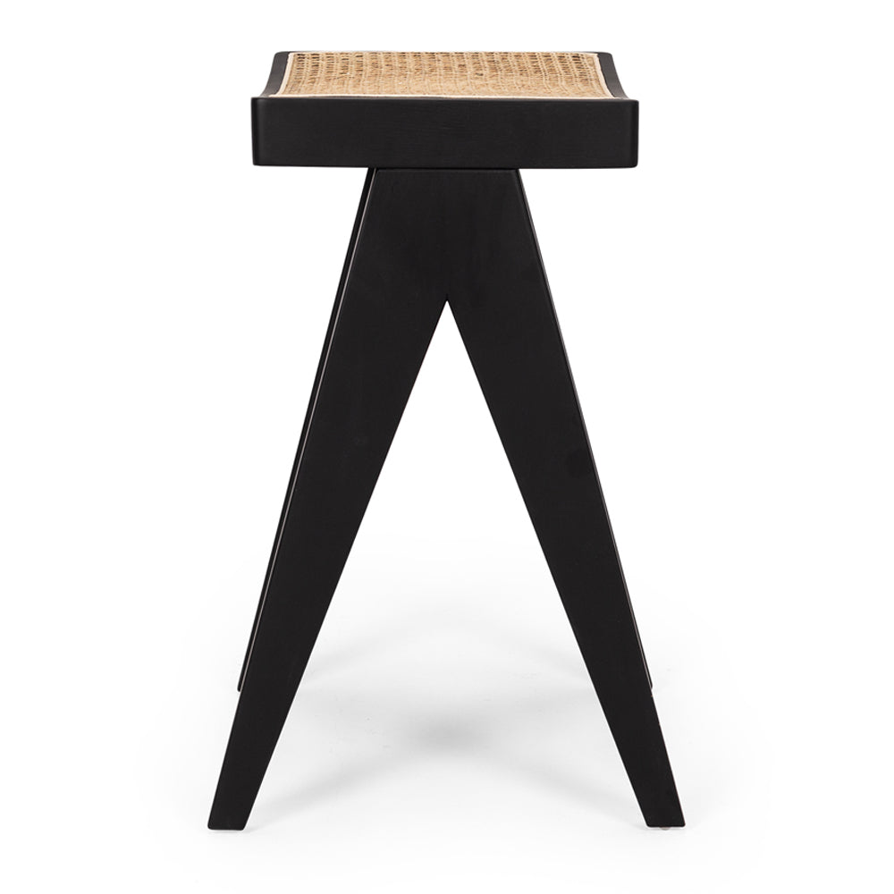 Palma Barstool Black with Rattan Seat Side