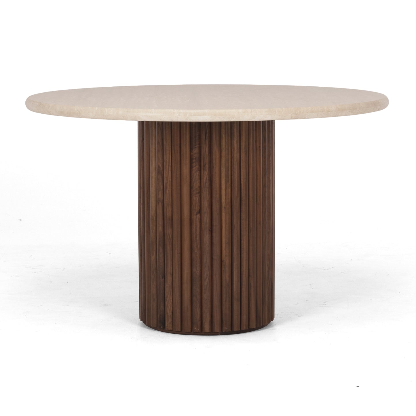 Rho Travertine Top Dining Table 120rd (Walnut Base)