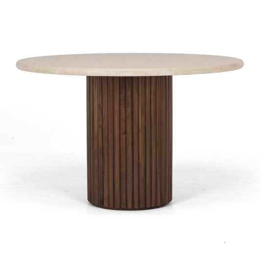 Rho Travertine Top Dining Table 120rd (Walnut Base)