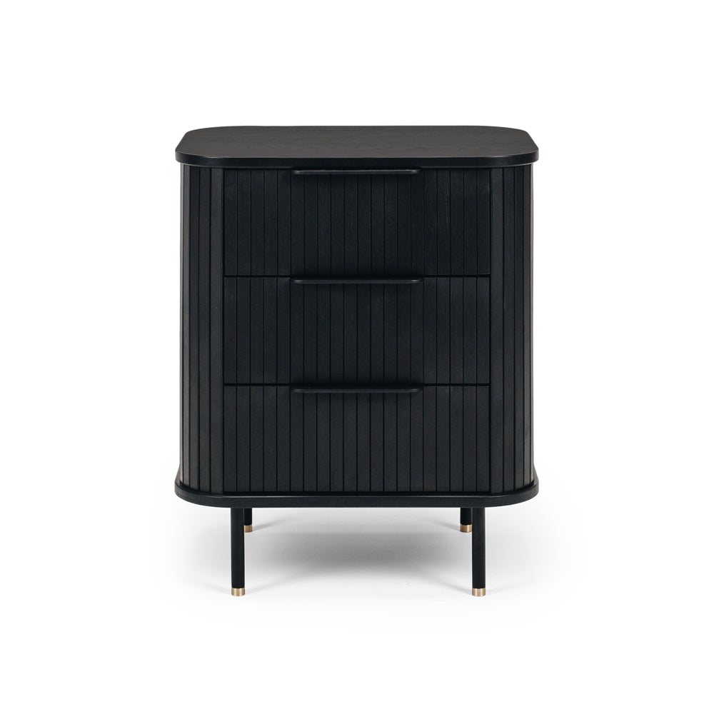 Anders Bedside 3 drawer Black front on 