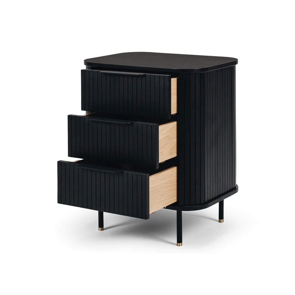 Anders Bedside 3 drawer Black Drawers Open 