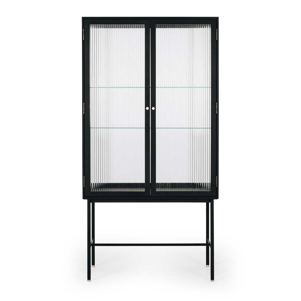 Kobe Highboard (Black Oak) Fluted Glass