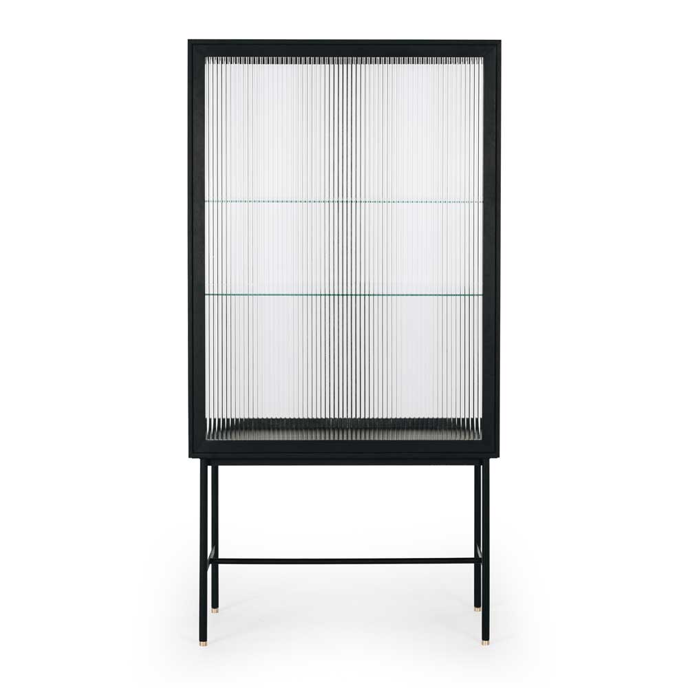 Kobe Highboard (Black Oak) Fluted Glass