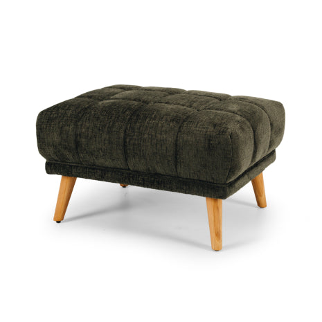 Green upholstered ottoman with wooden legs 