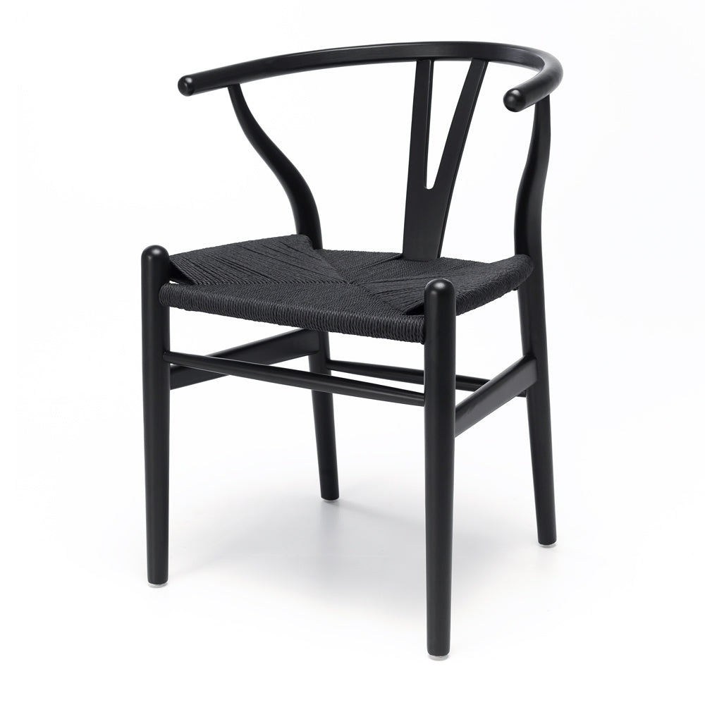 Wishbone Dining Chair Black with Black Rope