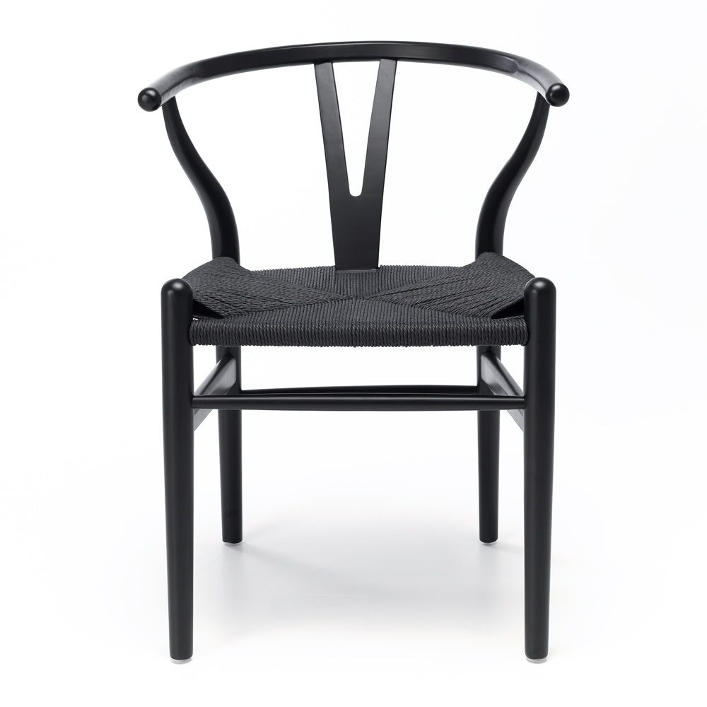 Wishbone Dining Chair Black with Black Rope Front