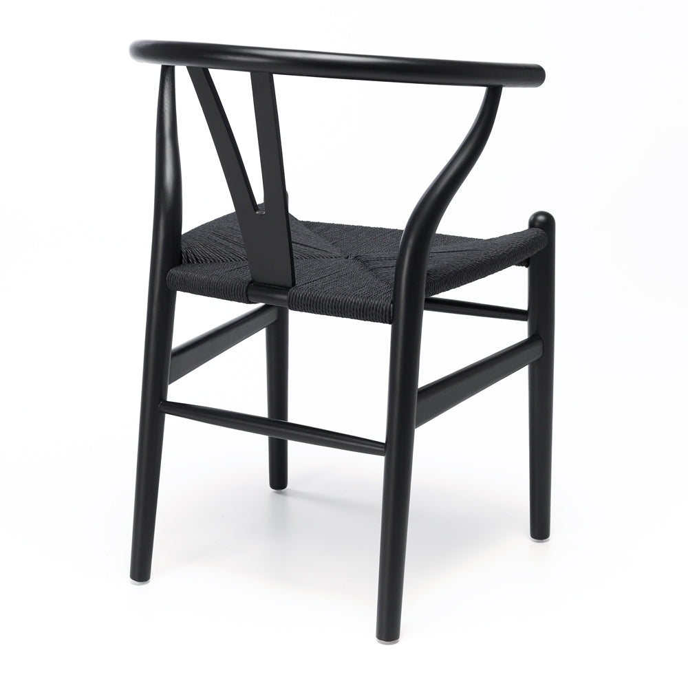 Wishbone Dining Chair Black with Black Rope Back