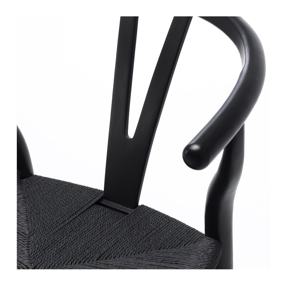 Wishbone Dining Chair Black with Black Rope Close On