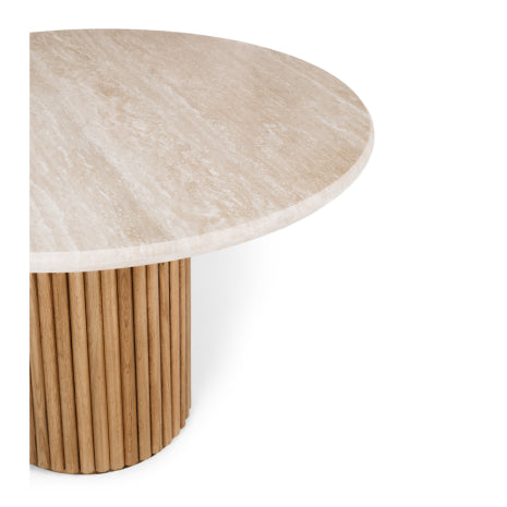 Rho Travertine Top Dining Table 120rd (Natural Oak Base)