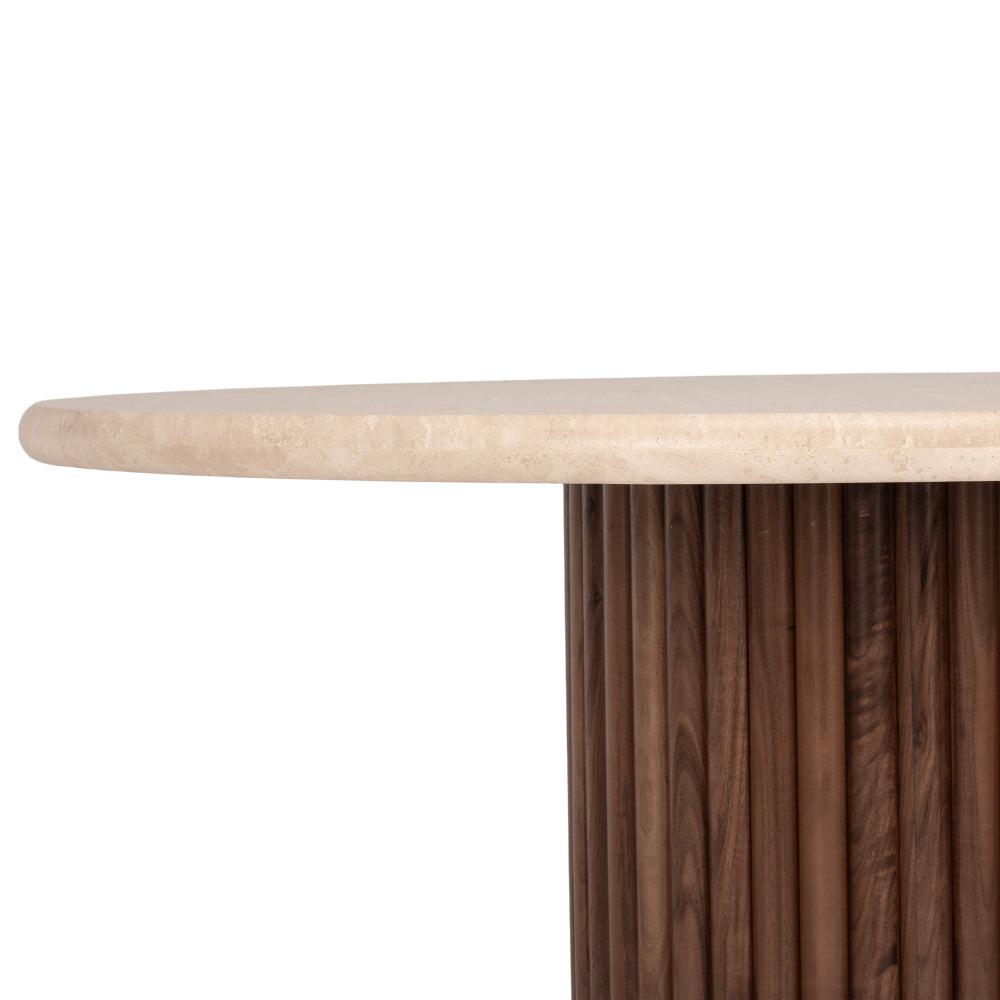 Rho Travertine Top Dining Table 120rd (Walnut Base)