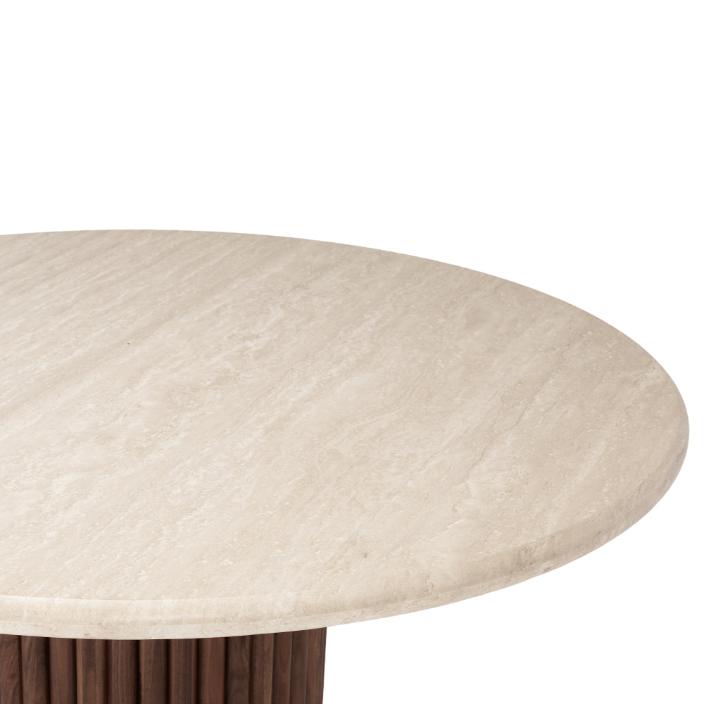 Rho Travertine Top Dining Table 120rd (Walnut Base)